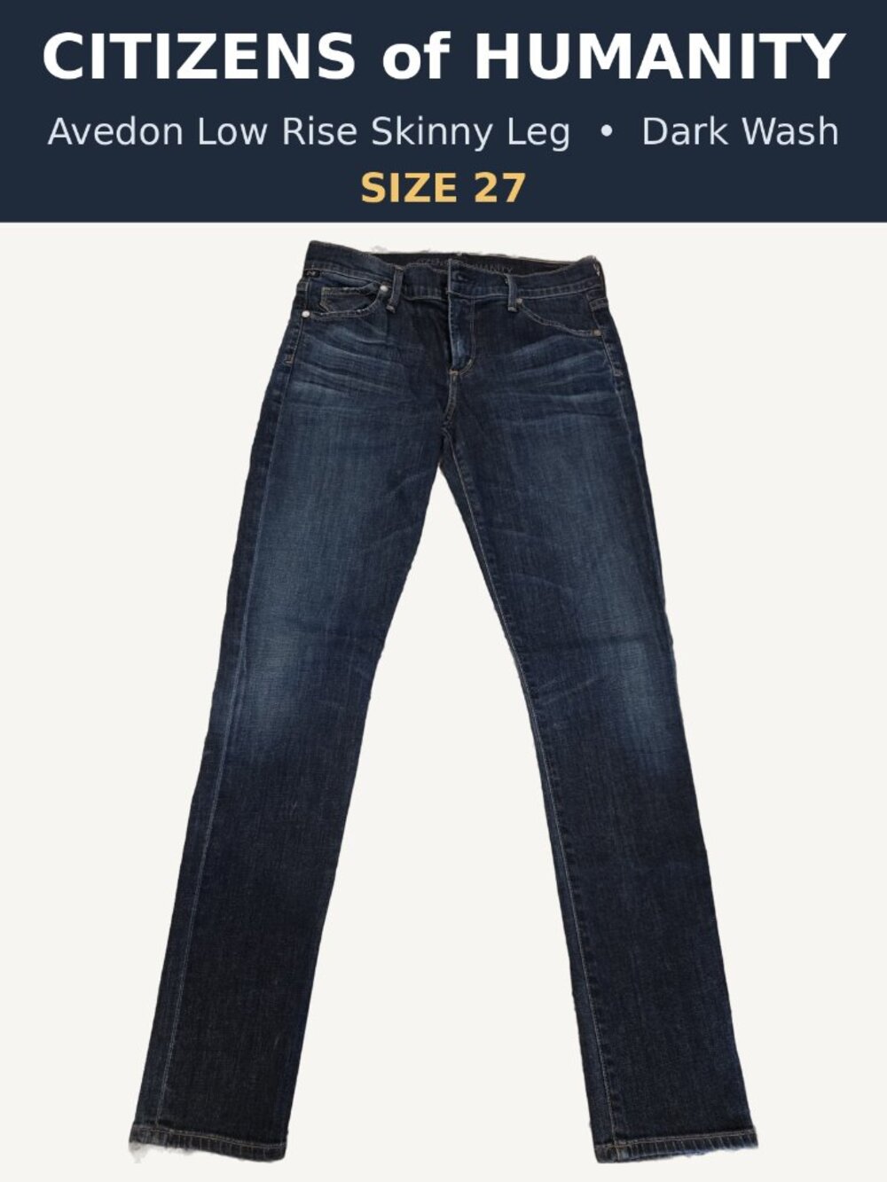 Citizens of Humanity Avedon Low Rise Skinny Leg Jeans Dark Indigo Wash Size 27